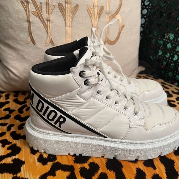 CHRISTIAN DIOR Nylon Fabric Womens D-Player High Top Sneakers White & Black - Picture 13 of 15